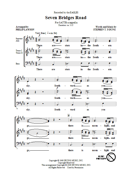 Eagles Seven Bridges Road (arr. Philip Lawson) sheet music notes and chords arranged for SATB Choir