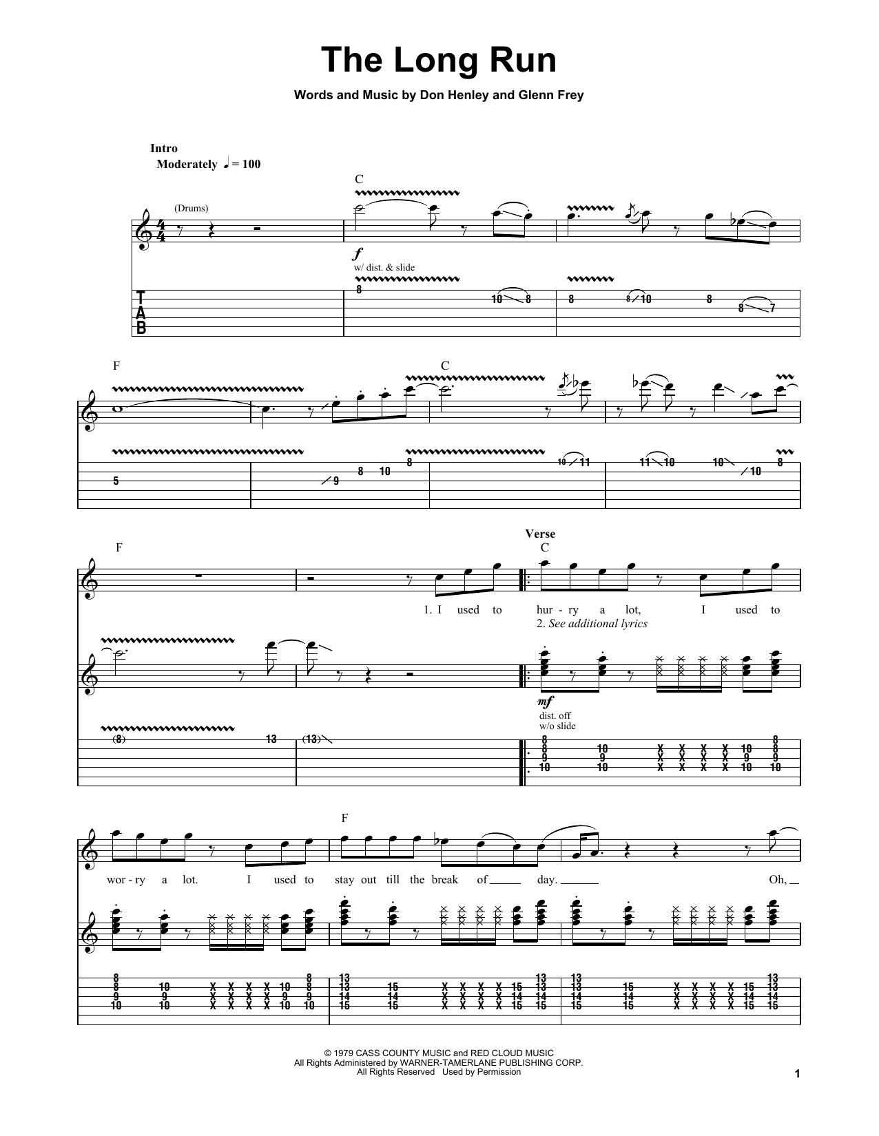 Eagles The Long Run sheet music notes and chords arranged for Guitar Tab (Single Guitar)