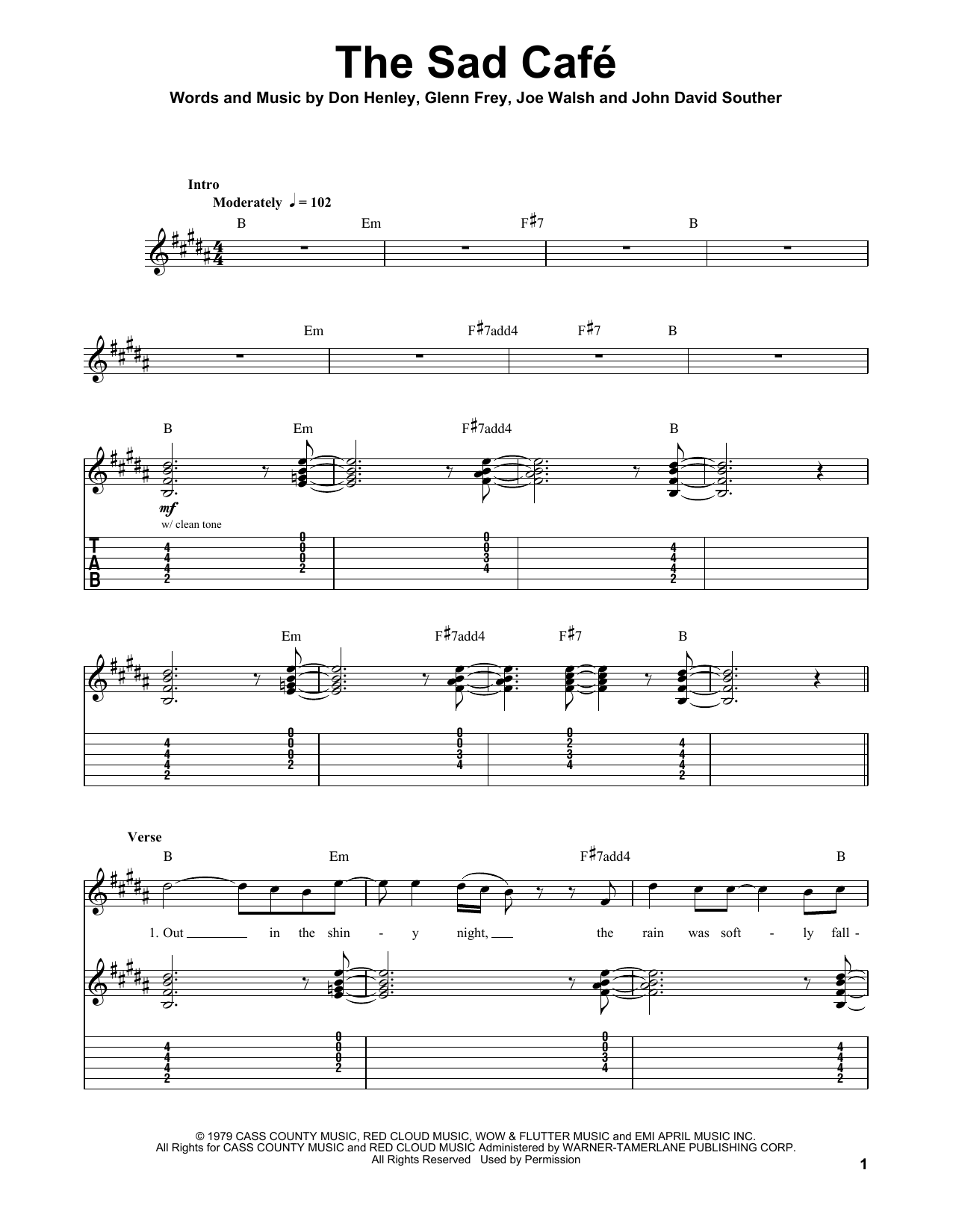 Eagles The Sad Cafe sheet music notes and chords arranged for Guitar Tab