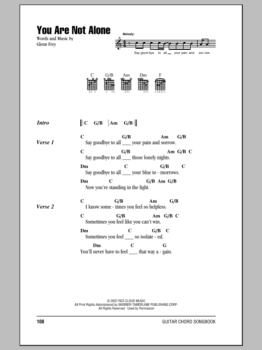 Eagles You Are Not Alone sheet music notes and chords arranged for Guitar Chords/Lyrics