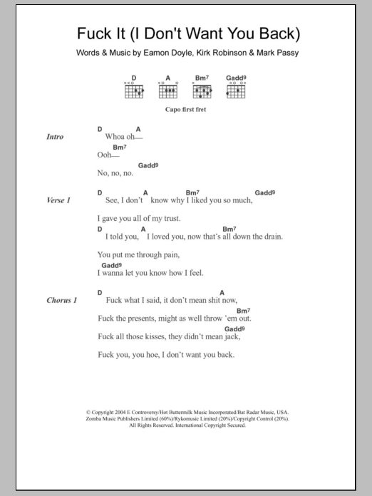 Eamon F*** It (I Don't Want You Back) sheet music notes and chords arranged for Guitar Chords/Lyrics