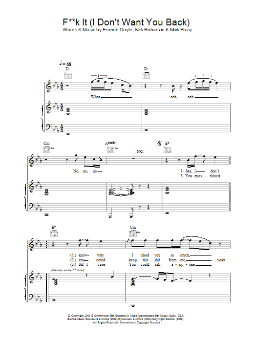 Eamon F**k It (I Don't Want You Back) sheet music notes and chords arranged for Piano, Vocal & Guitar Chords