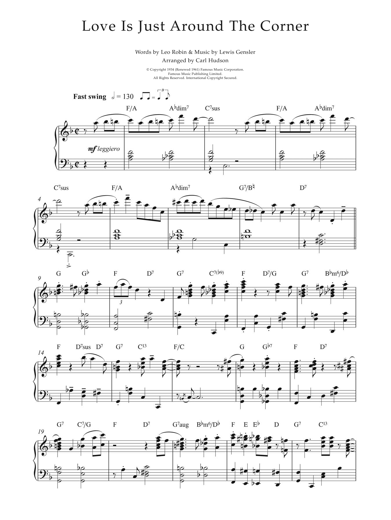 Earl Hines Love Is Just Around The Corner sheet music notes and chords arranged for Piano Solo