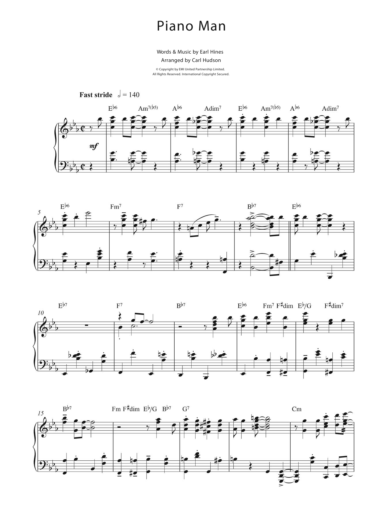 Earl Hines Piano Man sheet music notes and chords arranged for Piano Solo