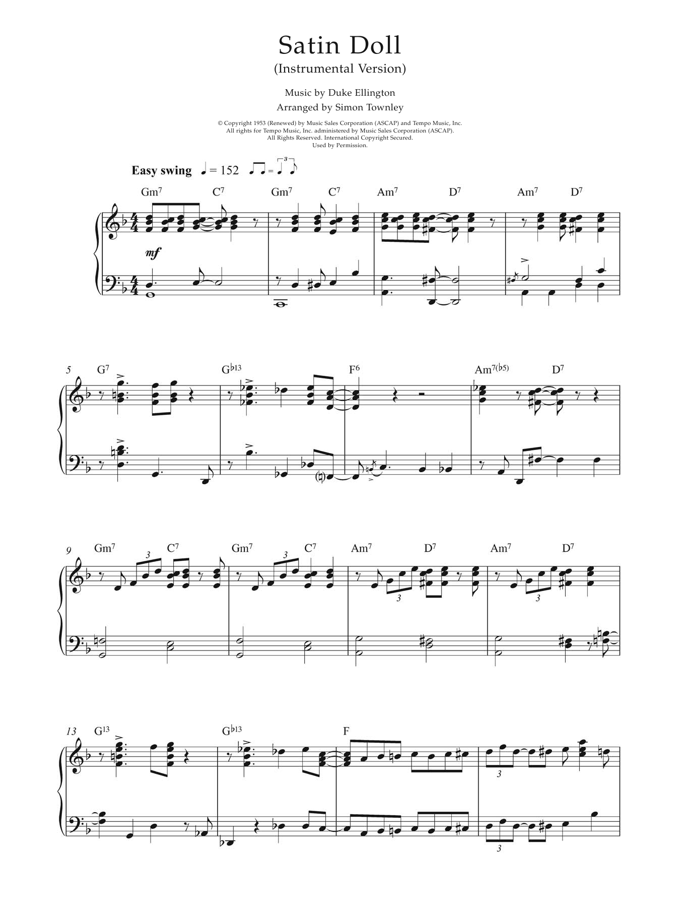 Earl Hines Satin Doll sheet music notes and chords arranged for Piano Solo