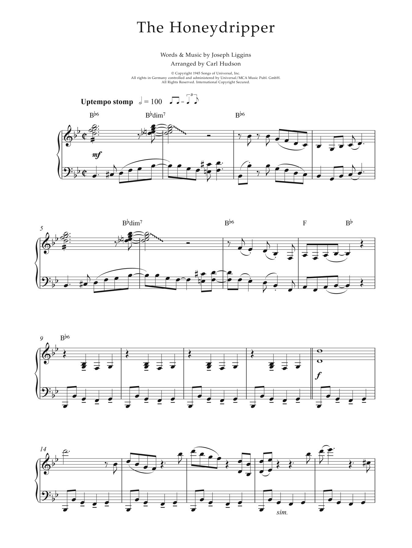 Earl Hines The Honeydripper sheet music notes and chords arranged for Piano Solo