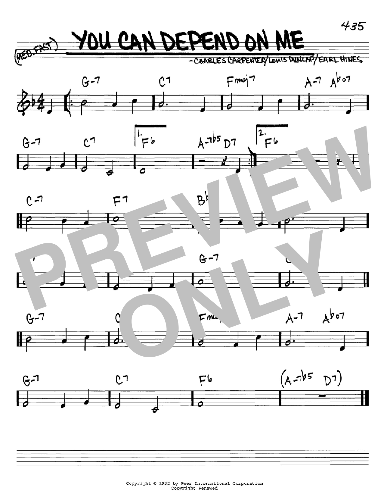 Earl Hines You Can Depend On Me sheet music notes and chords arranged for Real Book – Melody, Lyrics & Chords