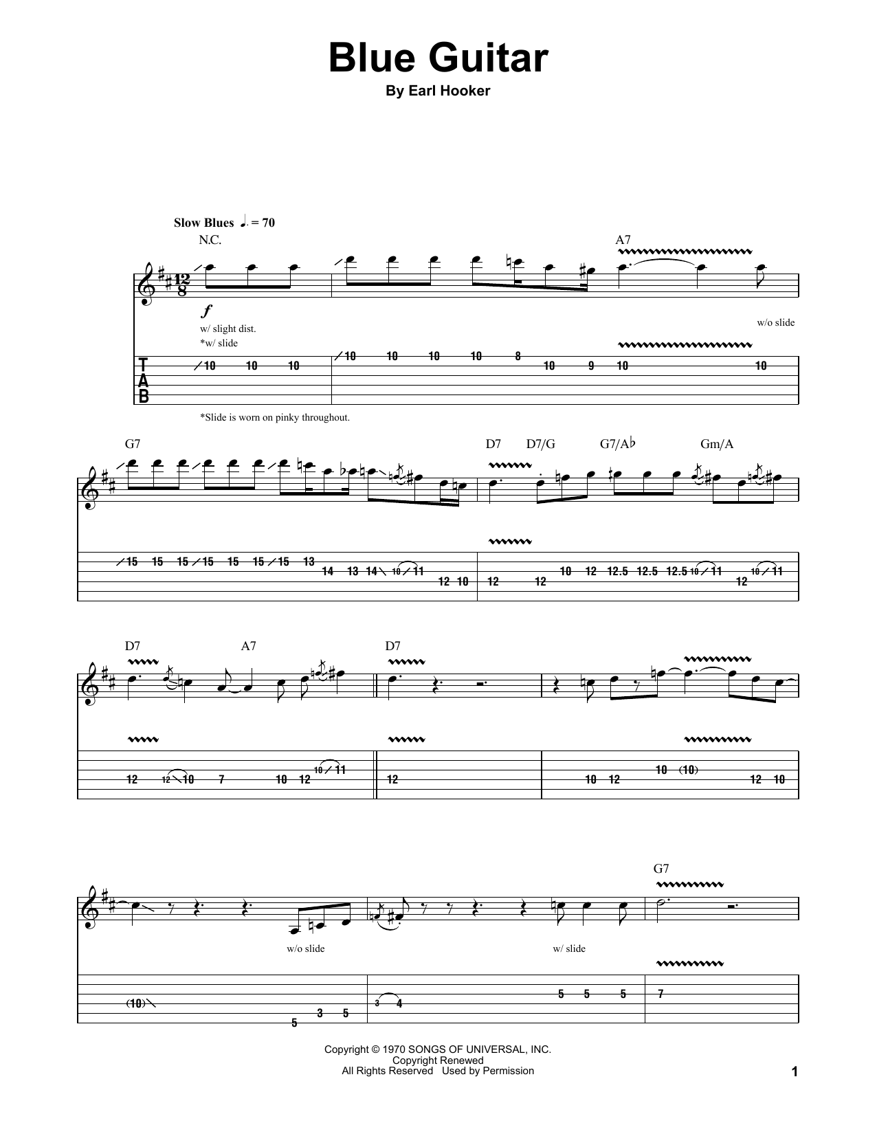 Earl Hooker Blue Guitar sheet music notes and chords arranged for Real Book – Melody, Lyrics & Chords