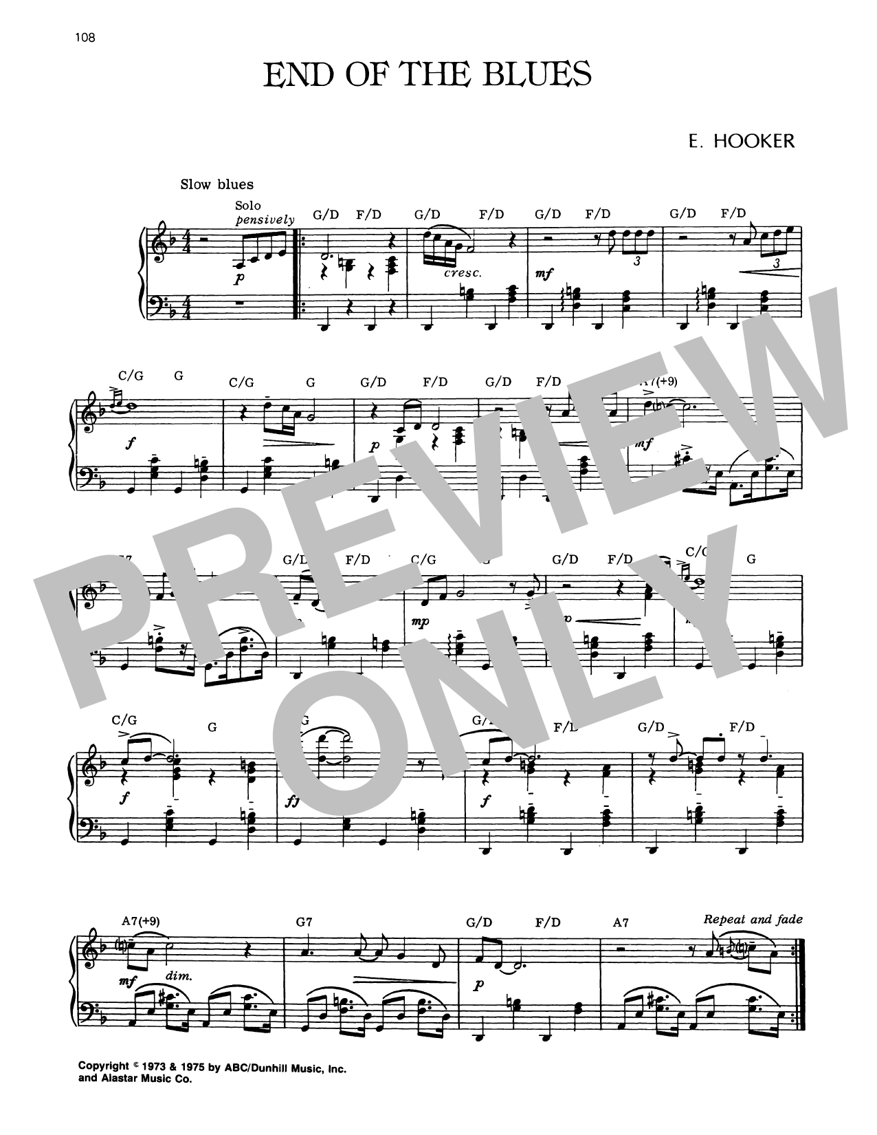 Earl Hooker End Of The Blues sheet music notes and chords arranged for Piano Solo