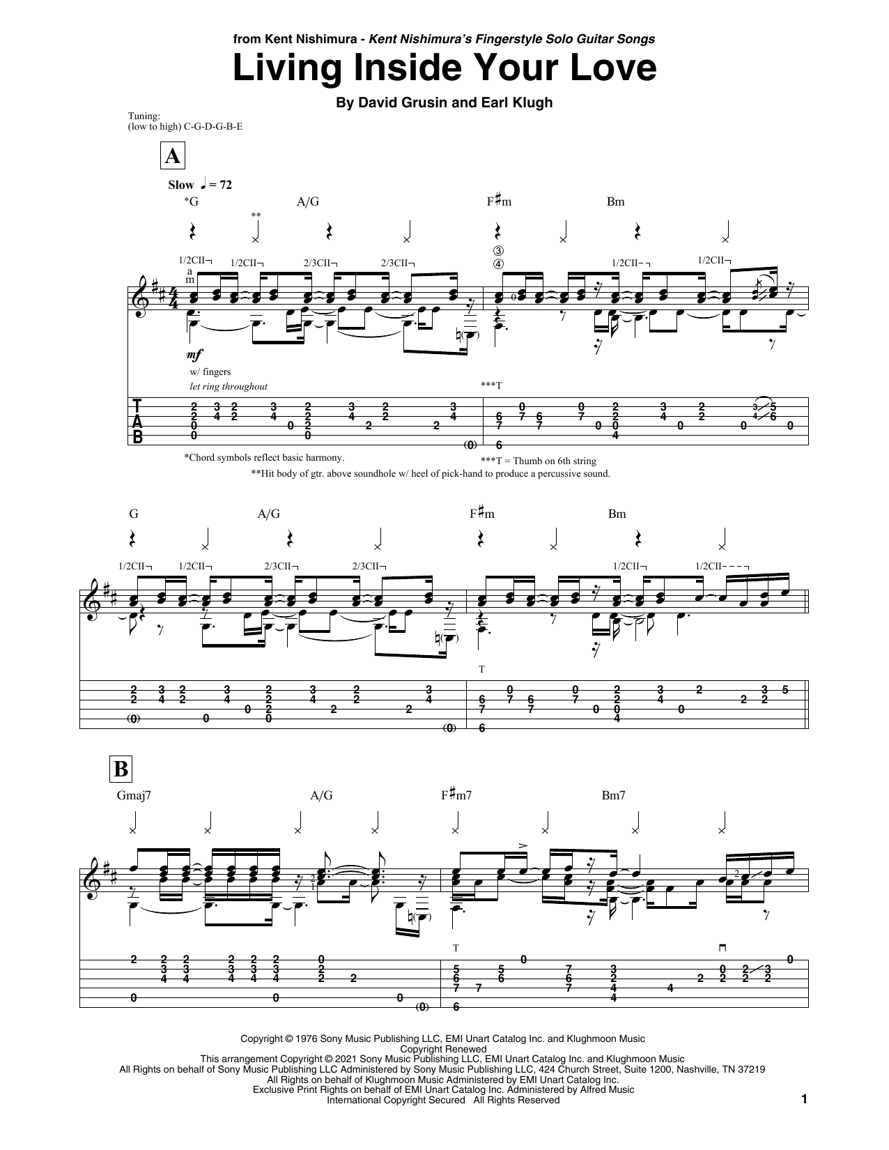 Earl Klugh Living Inside Your Love (arr. Kent Nishimura) sheet music notes and chords arranged for Solo Guitar