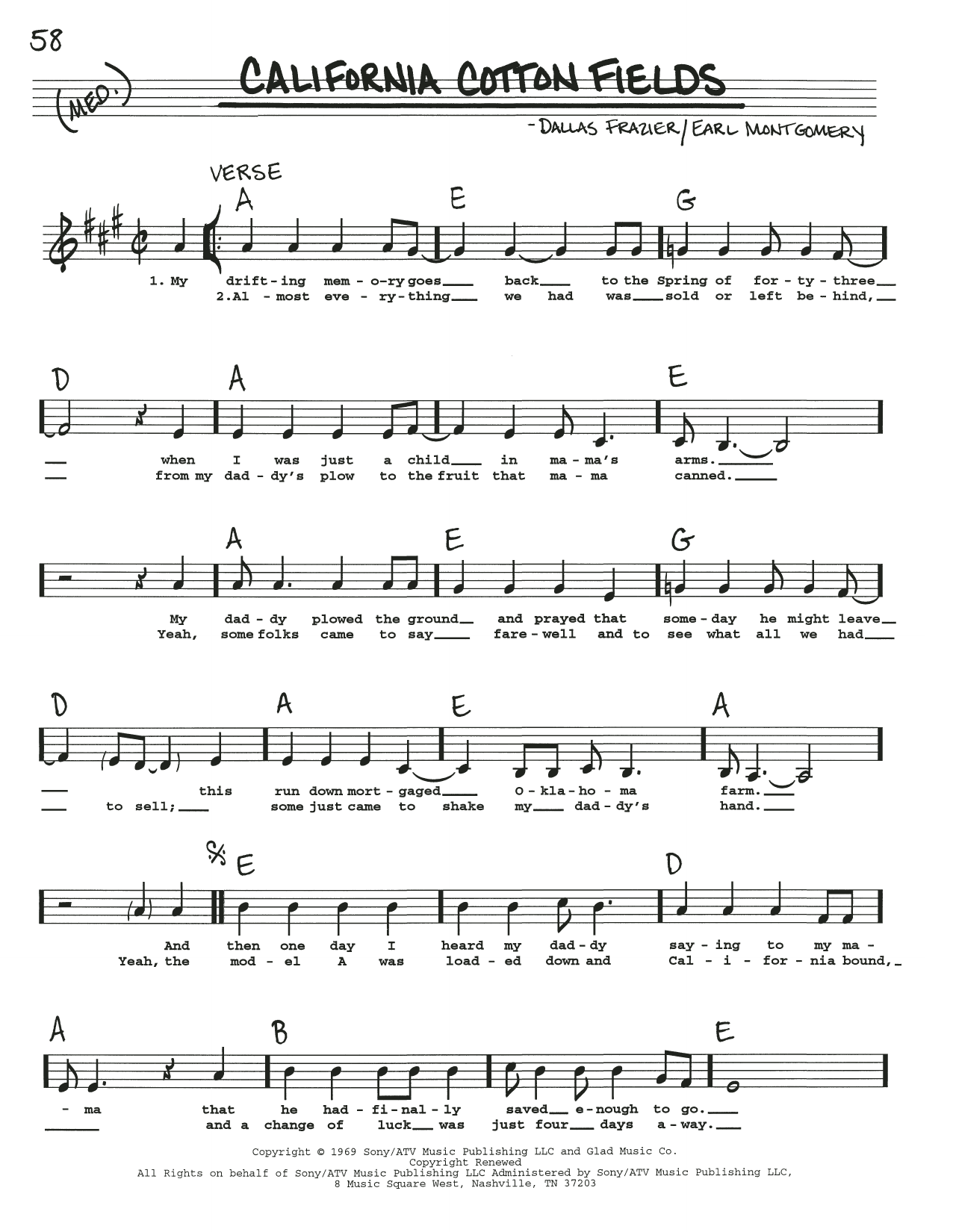 Earl Montgomery California Cotton Fields sheet music notes and chords arranged for Real Book – Melody, Lyrics & Chords