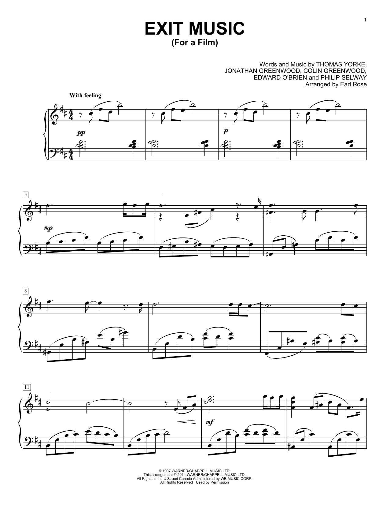 Earl Rose Exit Music (For A Film) sheet music notes and chords arranged for Piano Solo