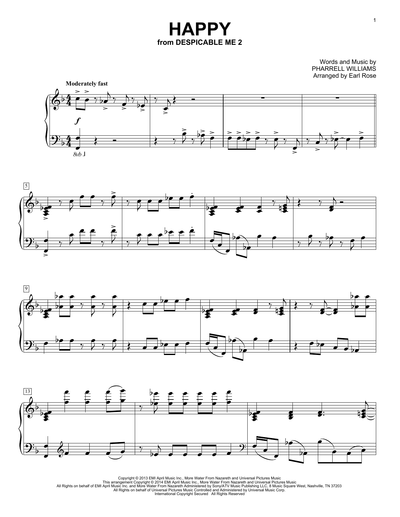 Earl Rose Happy sheet music notes and chords arranged for Piano Solo