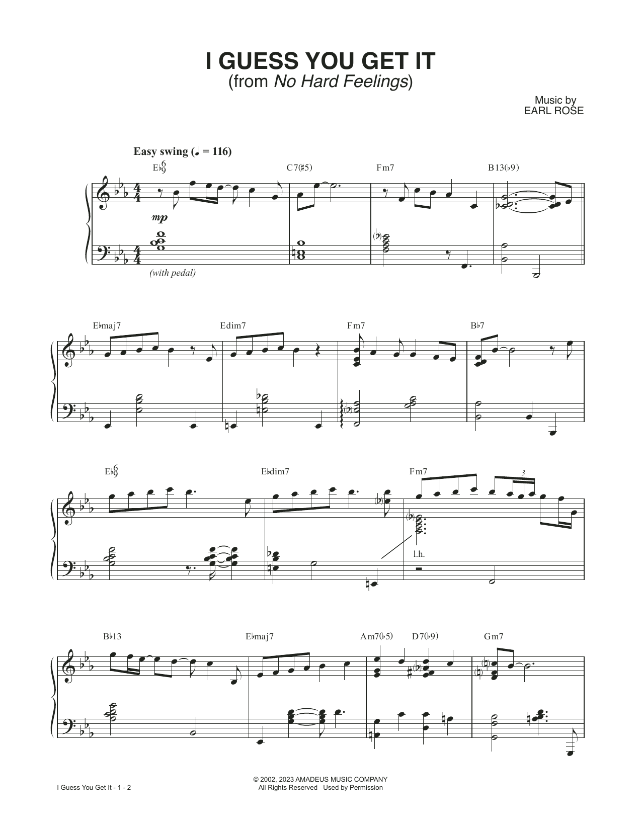 Earl Rose I Guess You Get It (from No Hard Feelings) sheet music notes and chords arranged for Piano Solo