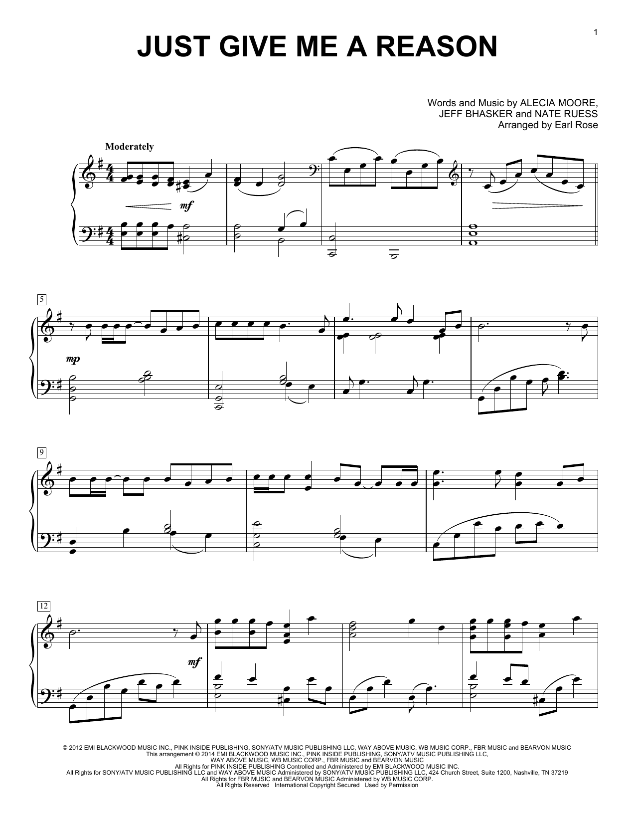 Earl Rose Just Give Me A Reason sheet music notes and chords arranged for Piano Solo