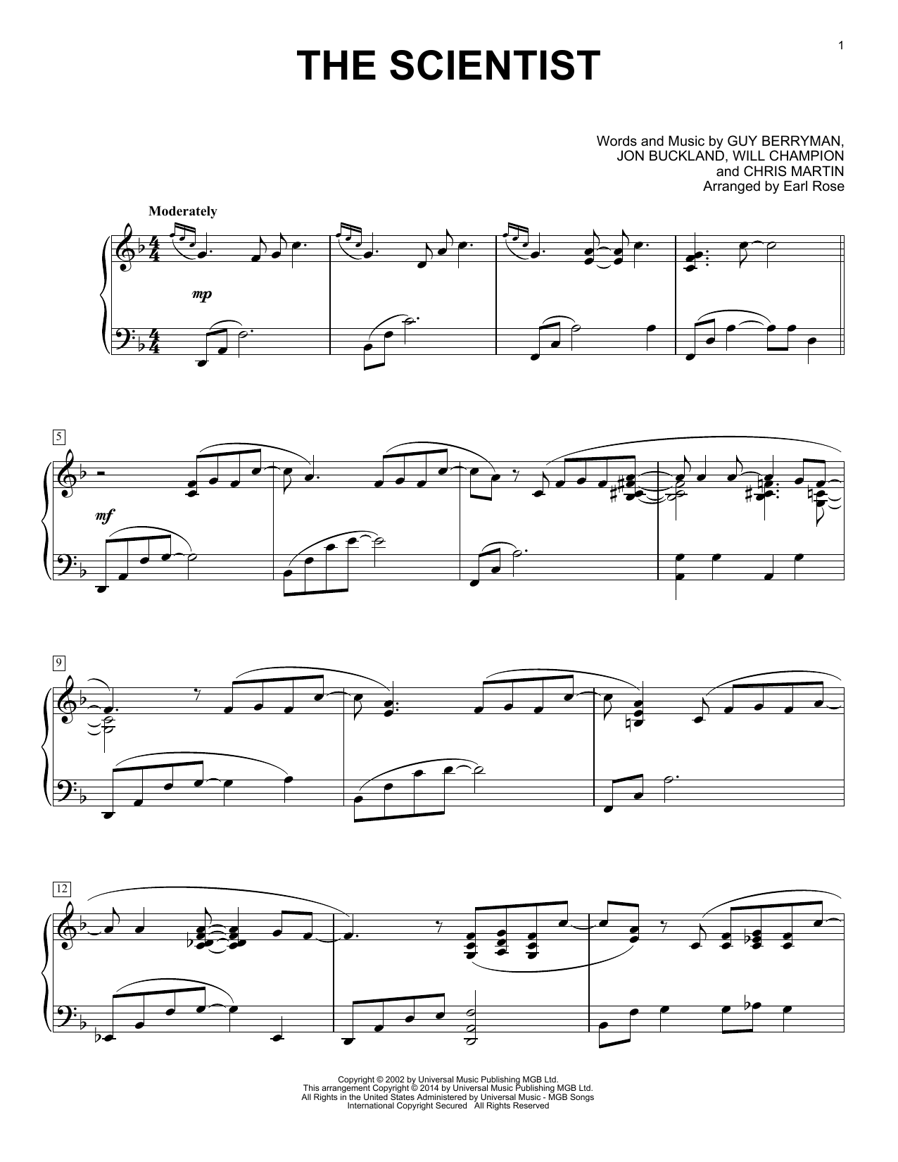 Earl Rose The Scientist sheet music notes and chords arranged for Piano Solo