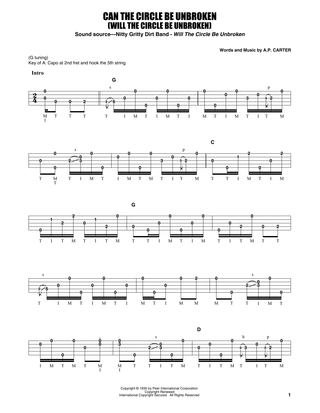 Earl Scruggs Can The Circle Be Unbroken (Will The Circle Be Unbroken) sheet music notes and chords arranged for Banjo Tab