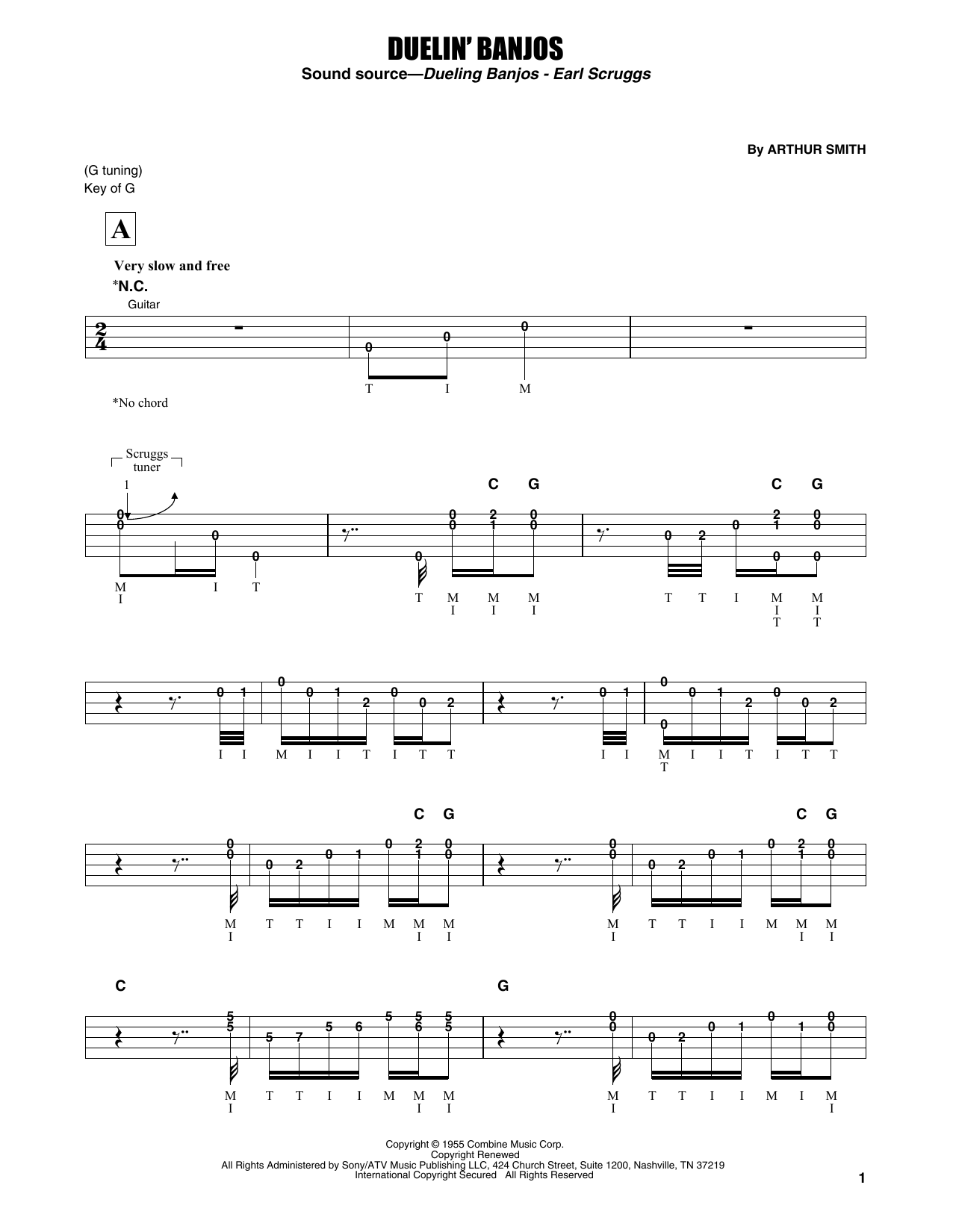 Earl Scruggs Duelin' Banjos sheet music notes and chords arranged for Banjo Tab