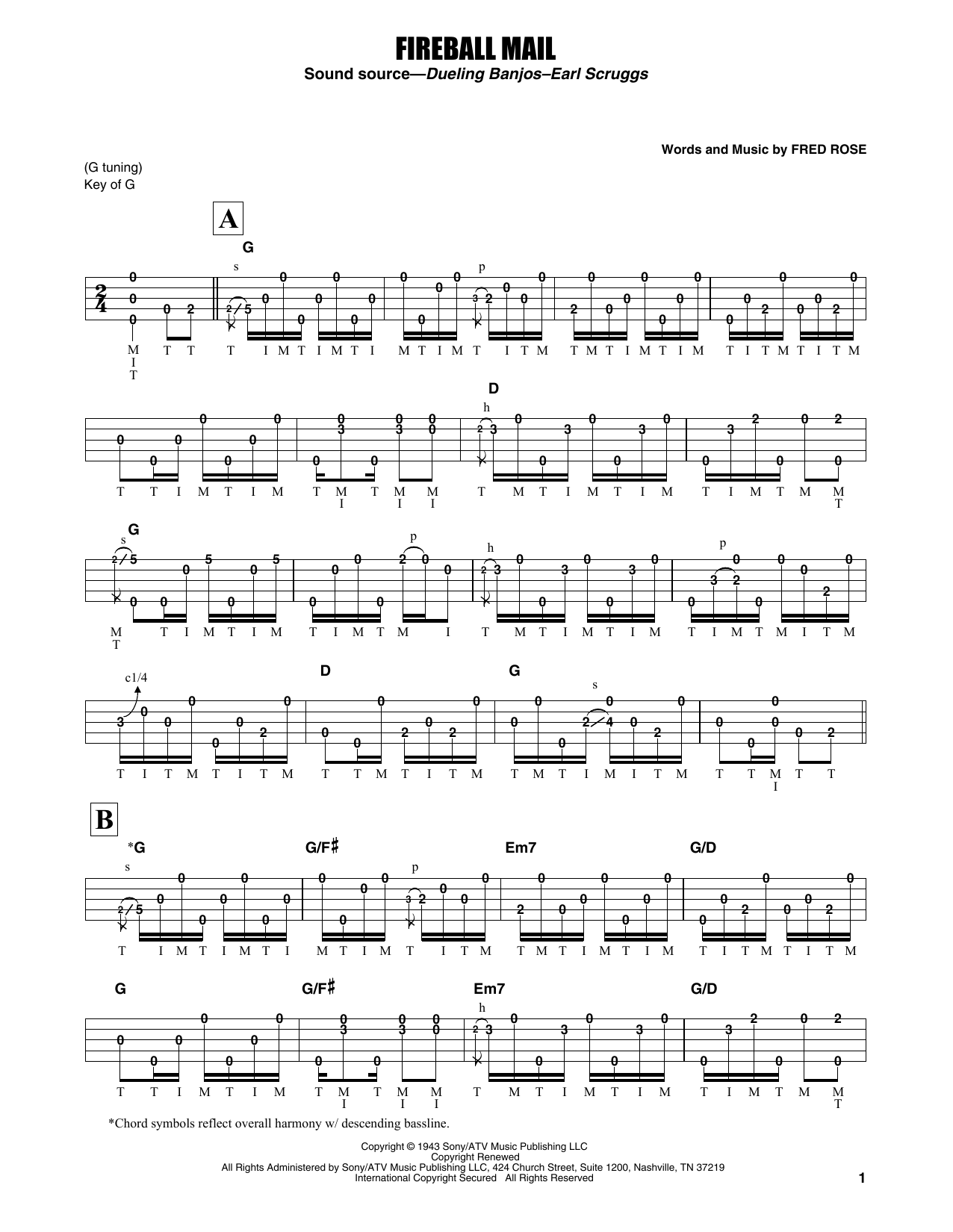 Earl Scruggs Fireball Mail sheet music notes and chords arranged for Banjo Tab