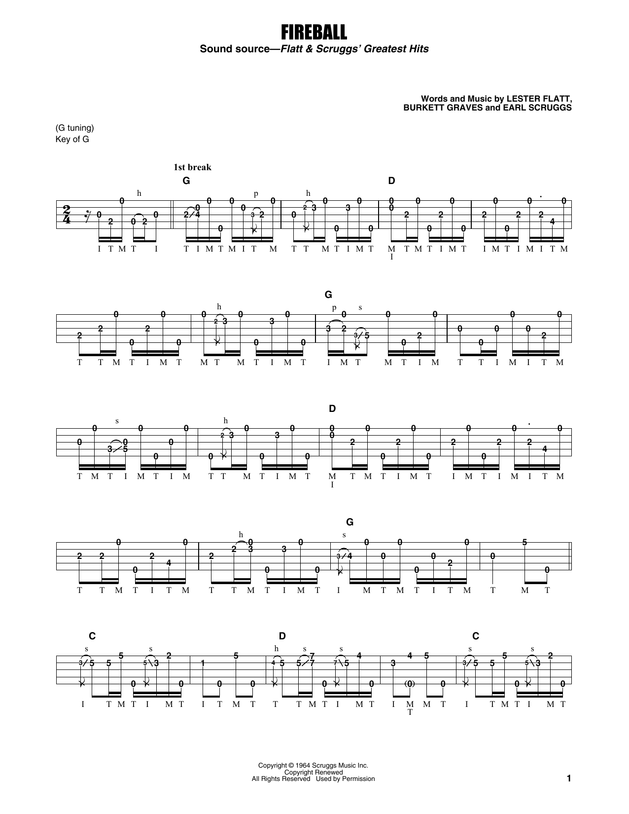 Earl Scruggs Fireball sheet music notes and chords arranged for Banjo Tab
