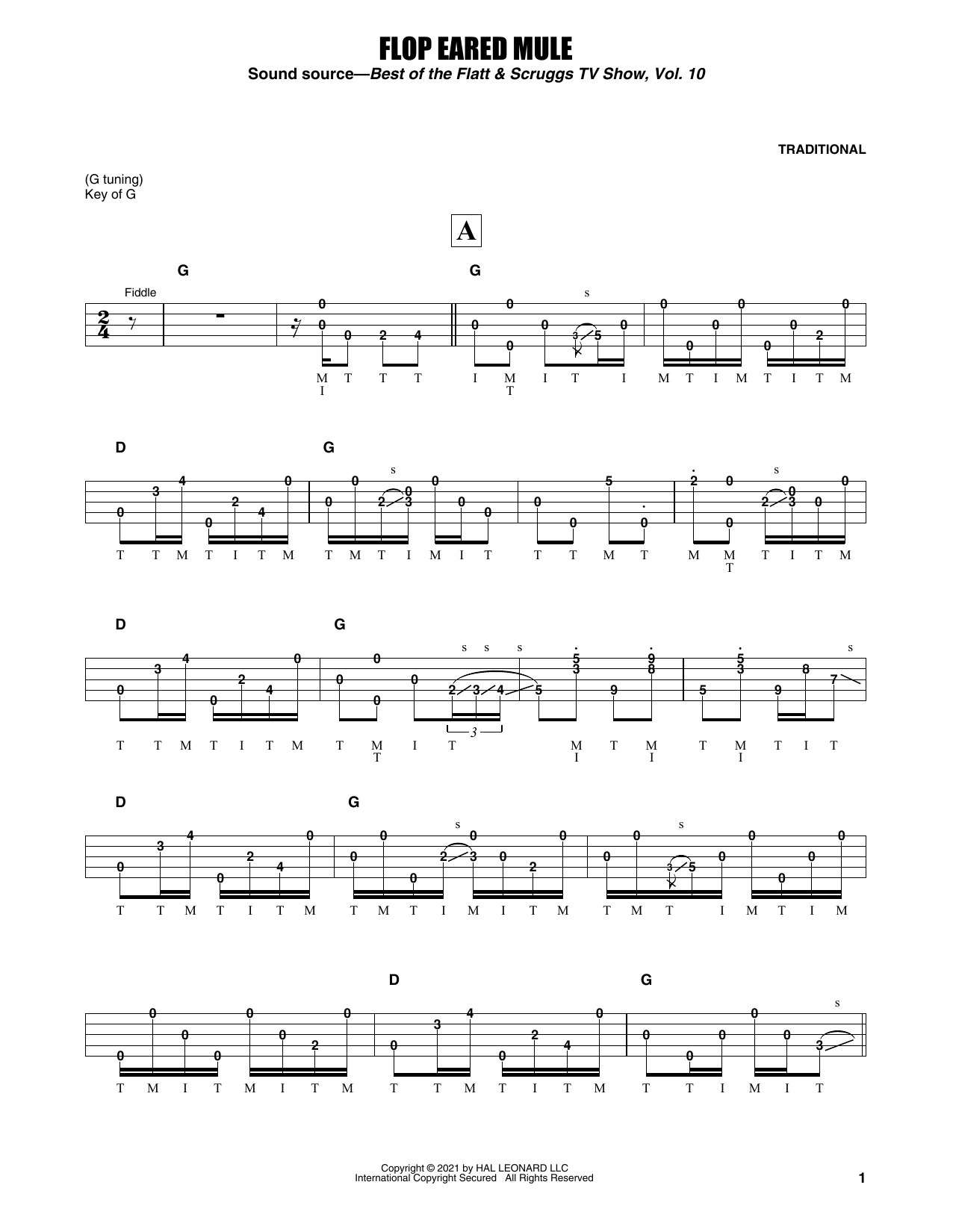 Earl Scruggs Flop Eared Mule sheet music notes and chords arranged for Banjo Tab