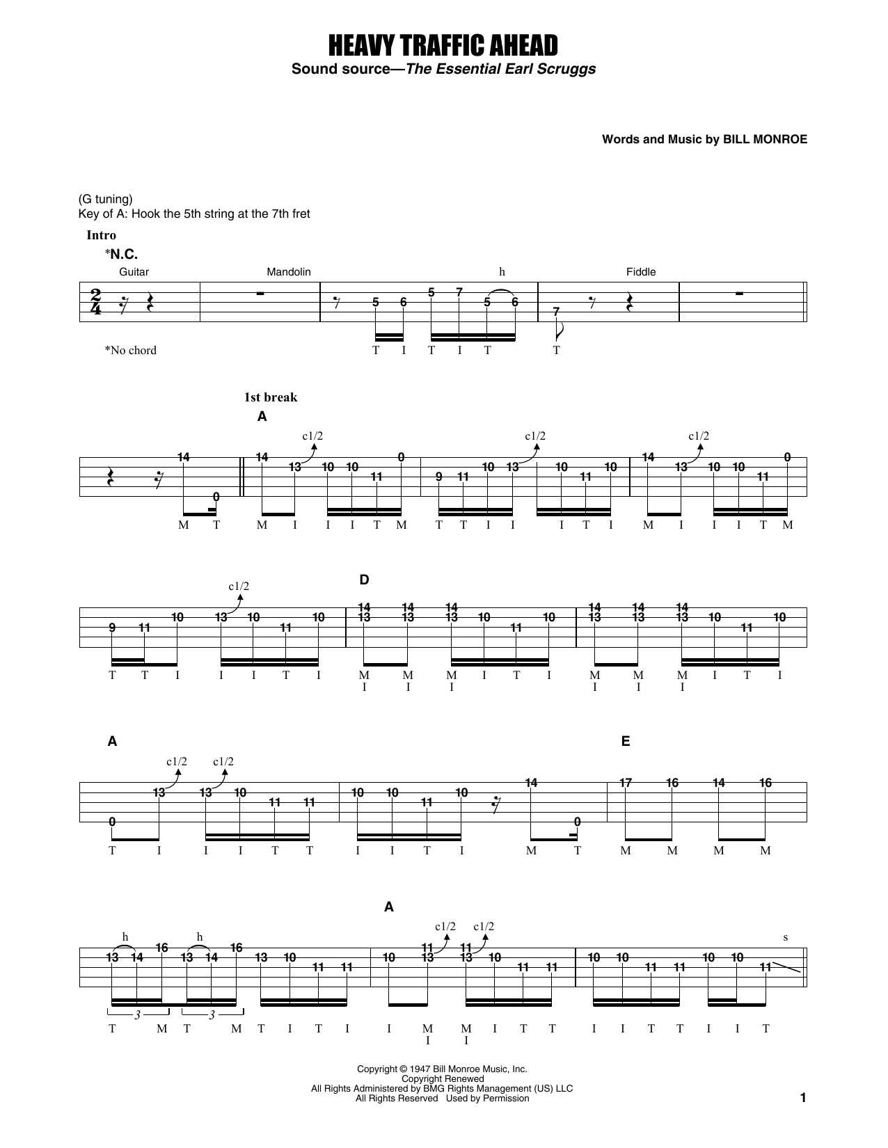 Earl Scruggs Heavy Traffic Ahead sheet music notes and chords arranged for Banjo Tab