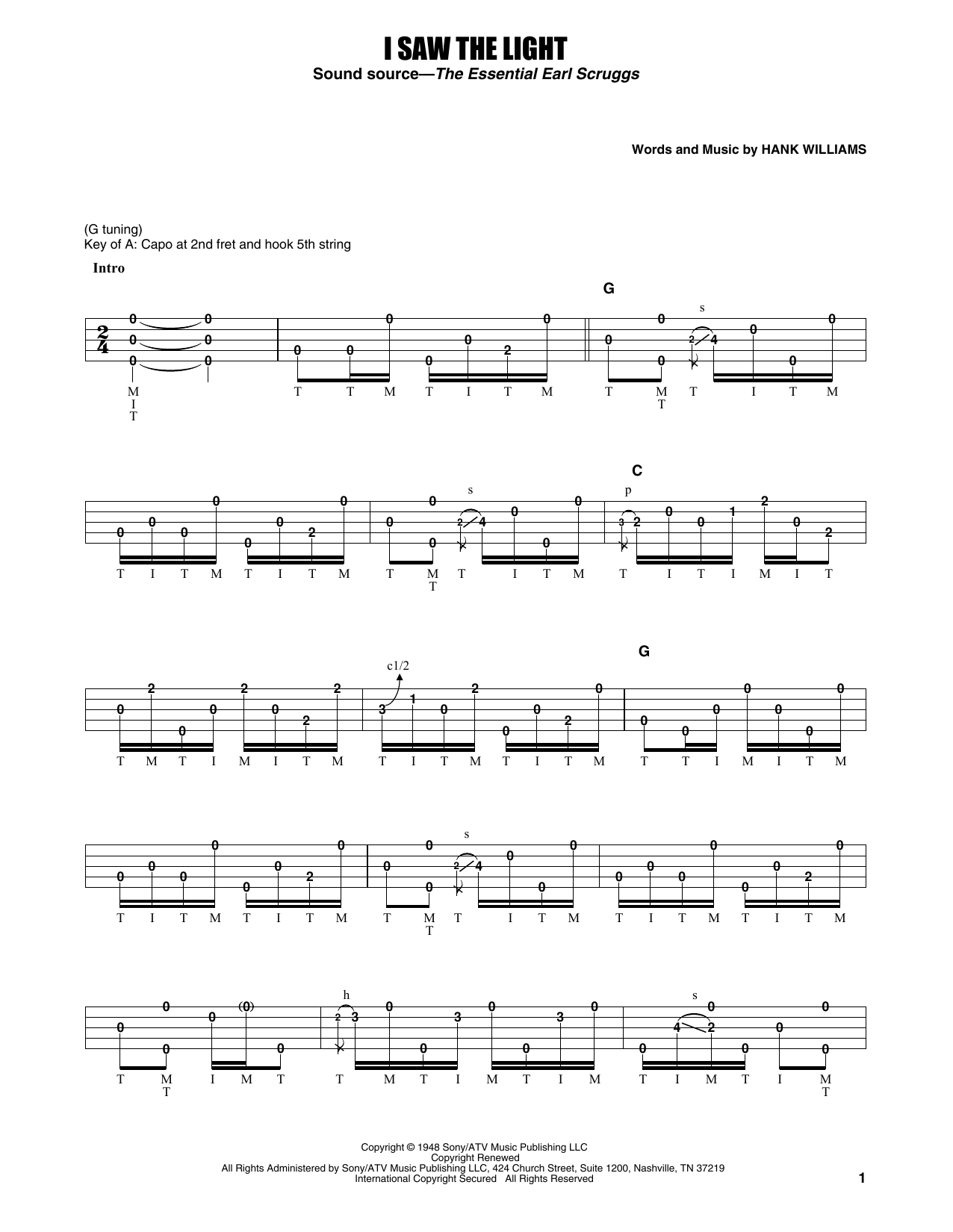 Earl Scruggs I Saw The Light sheet music notes and chords arranged for Banjo Tab