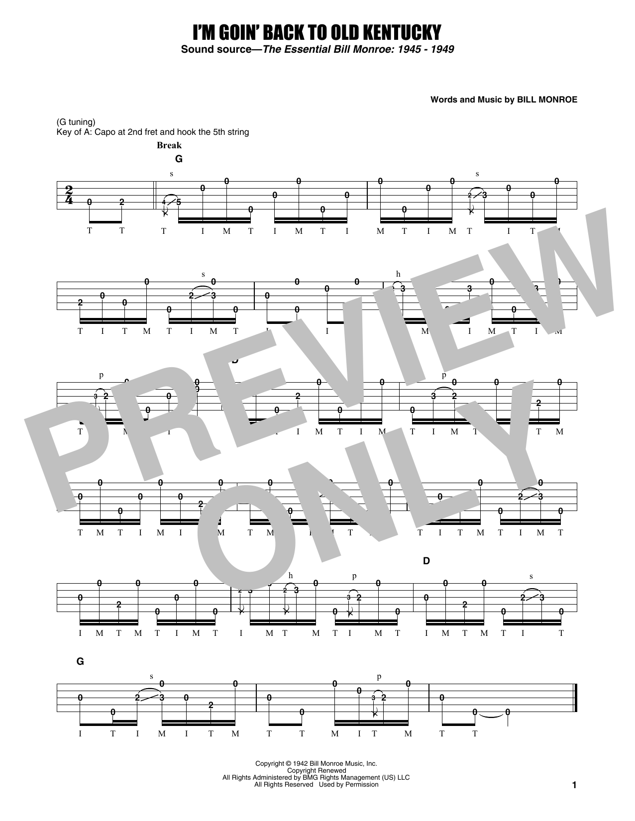 Earl Scruggs I'm Goin' Back To Old Kentucky sheet music notes and chords arranged for Banjo Tab