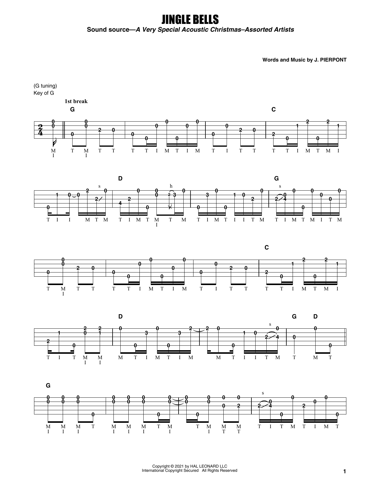 Earl Scruggs Jingle Bells sheet music notes and chords arranged for Banjo Tab