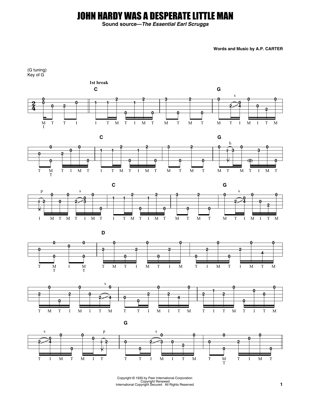 Earl Scruggs John Hardy Was A Desperate Little Man sheet music notes and chords arranged for Banjo Tab