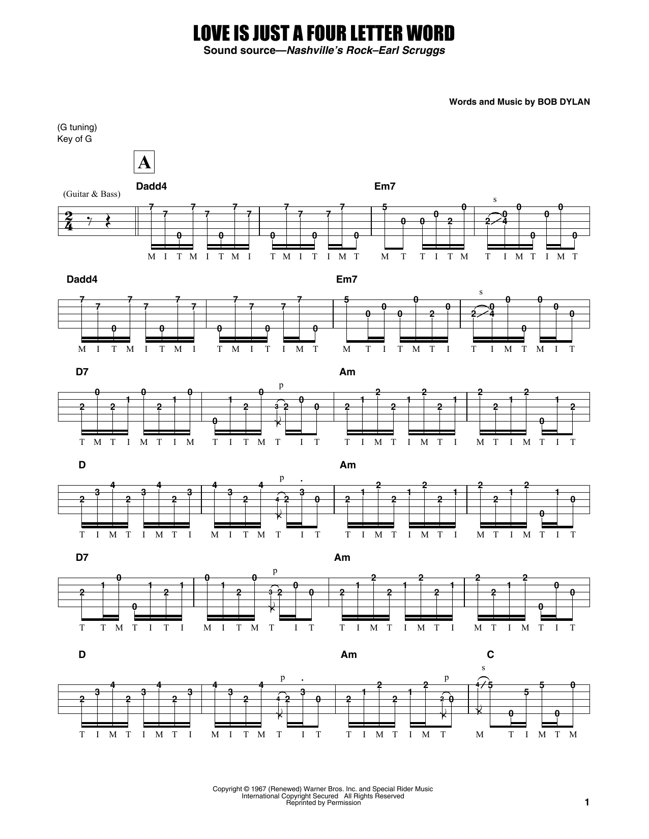Earl Scruggs Love Is Just A Four Letter Word sheet music notes and chords arranged for Banjo Tab