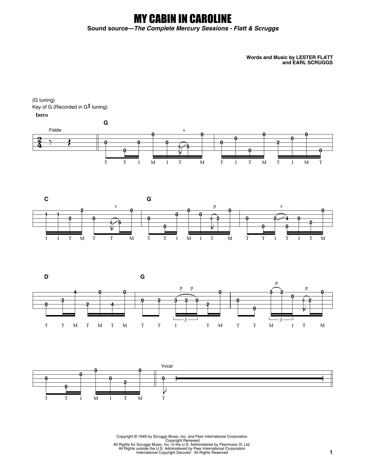 Earl Scruggs My Cabin In Caroline sheet music notes and chords arranged for Banjo Tab