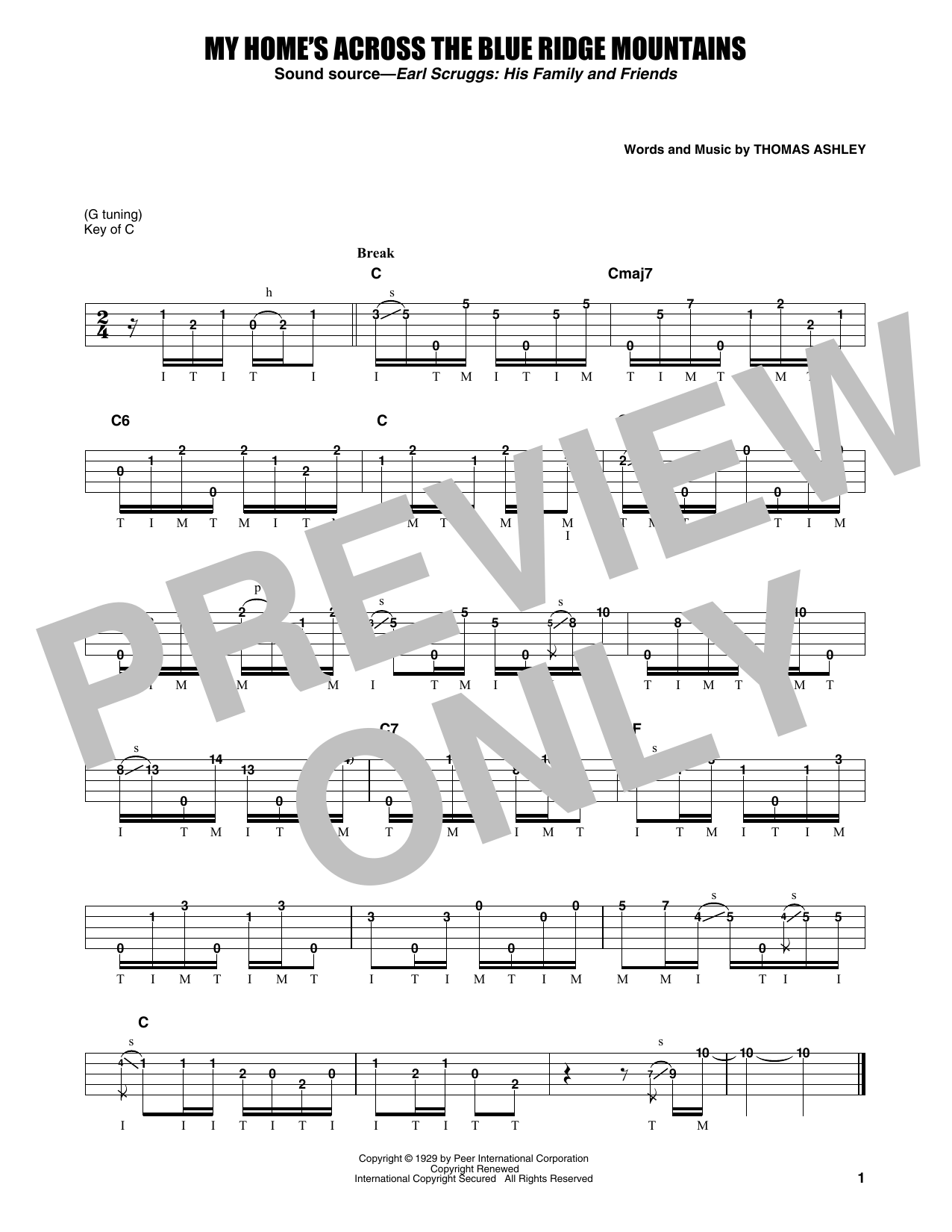 Earl Scruggs My Home's Across The Blue Ridge Mountains sheet music notes and chords arranged for Banjo Tab