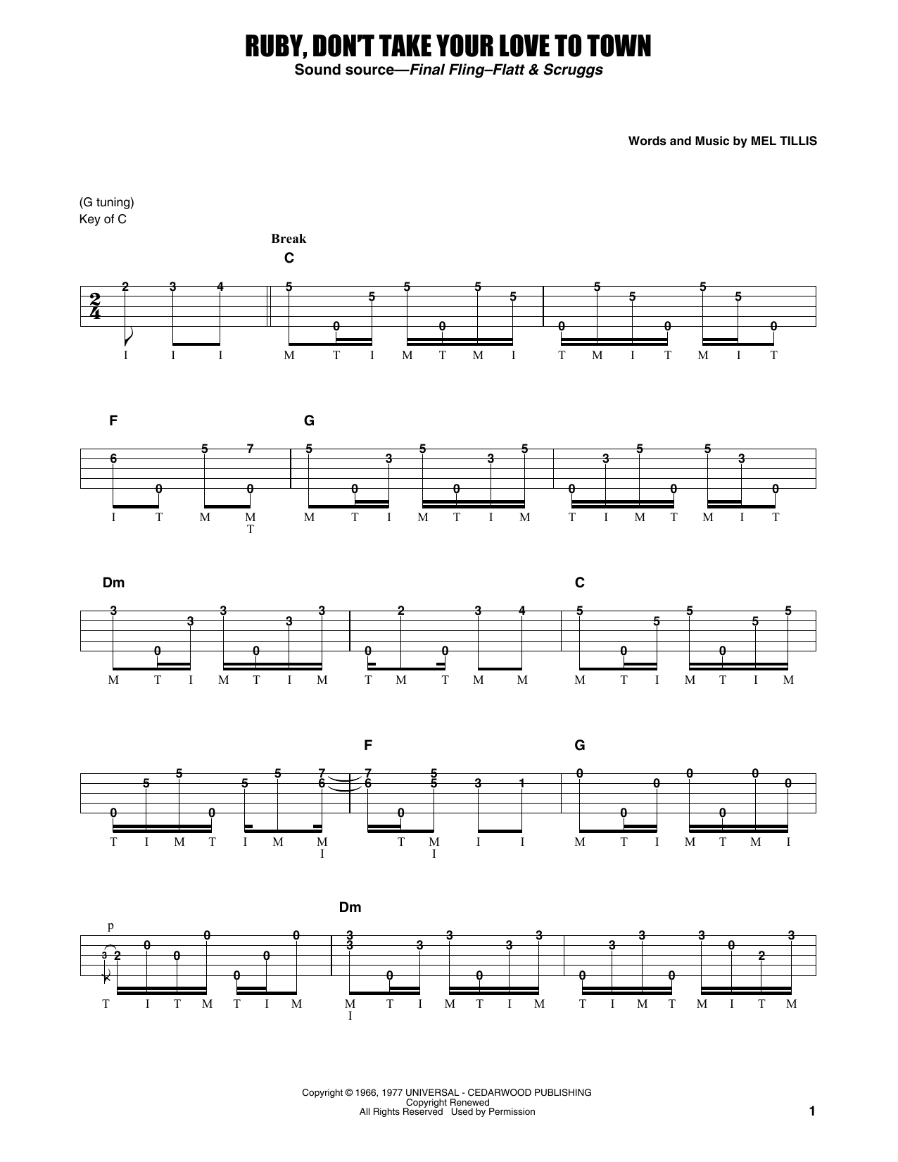 Earl Scruggs Ruby, Don't Take Your Love To Town sheet music notes and chords arranged for Banjo Tab