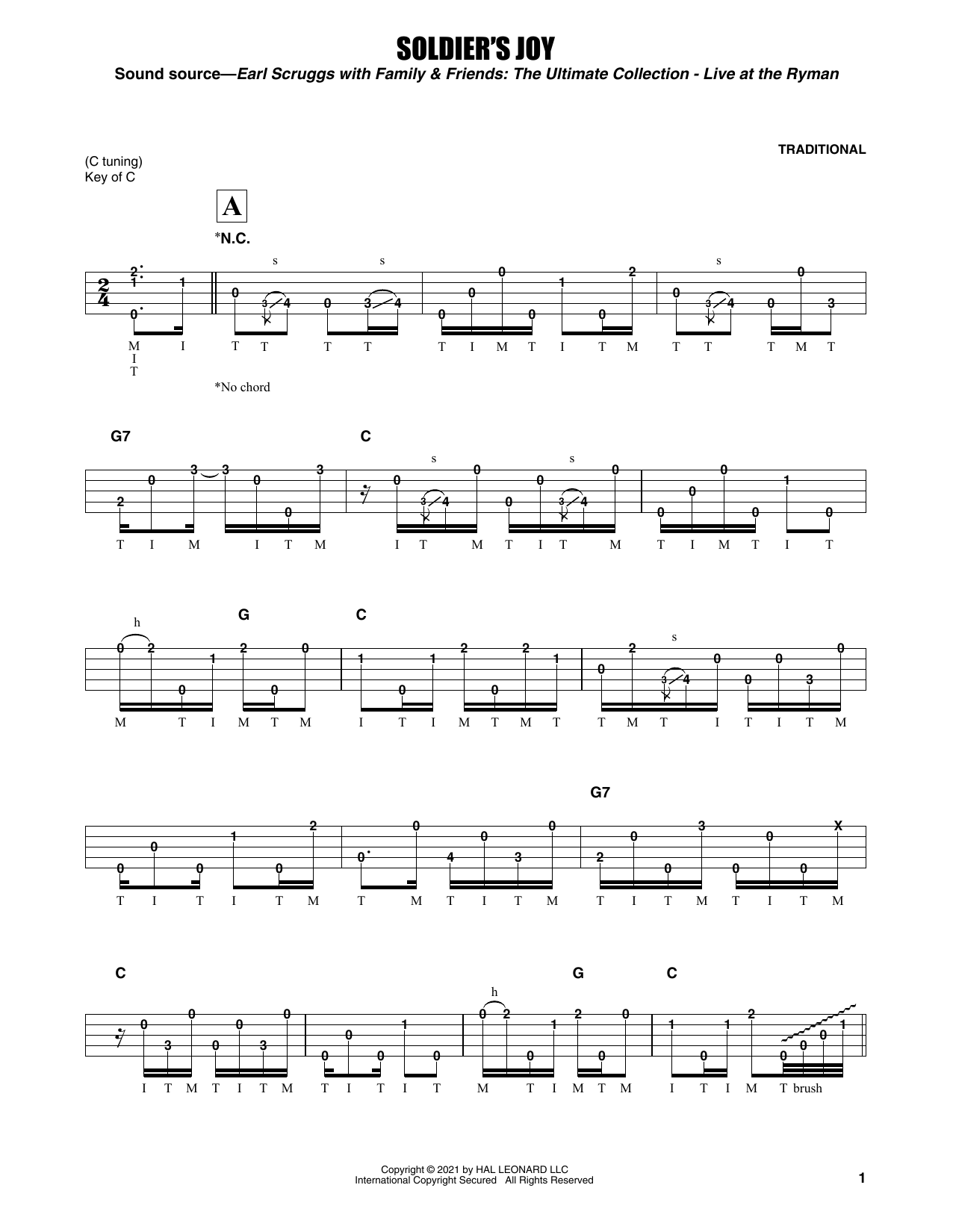 Earl Scruggs Soldier's Joy sheet music notes and chords arranged for Banjo Tab