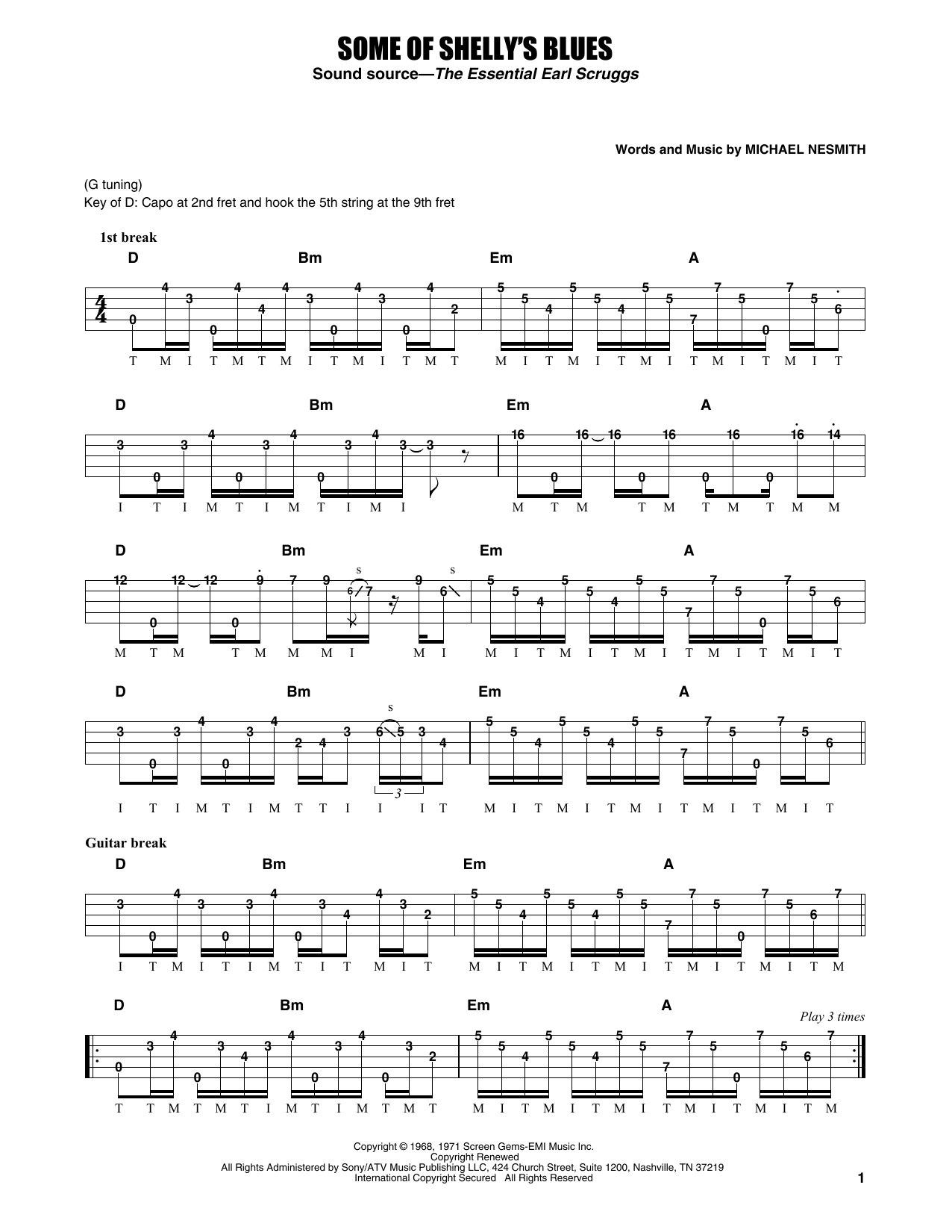 Earl Scruggs Some Of Shelly's Blues sheet music notes and chords arranged for Banjo Tab