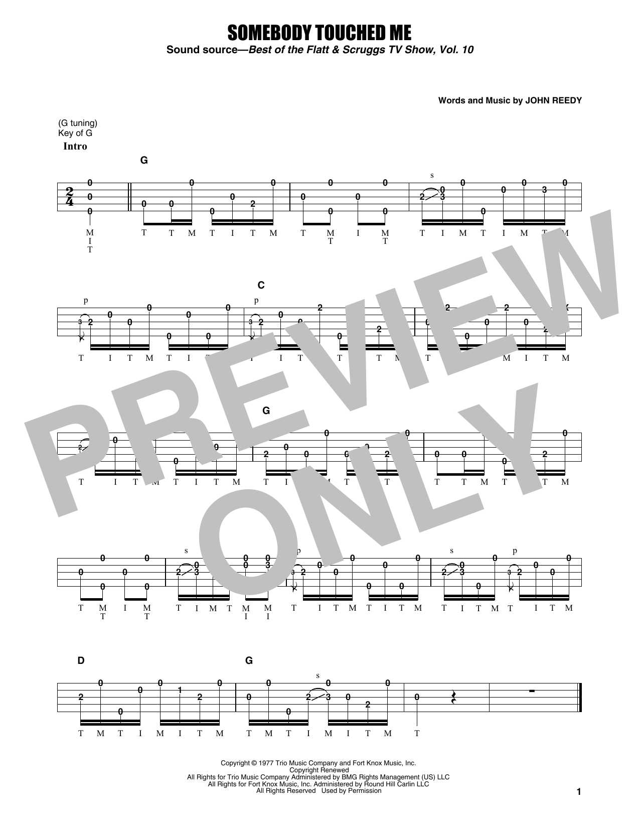Earl Scruggs Somebody Touched Me sheet music notes and chords arranged for Banjo Tab