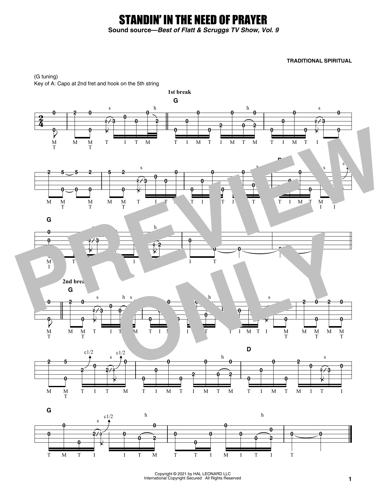 Earl Scruggs Standin' In The Need Of Prayer sheet music notes and chords arranged for Banjo Tab