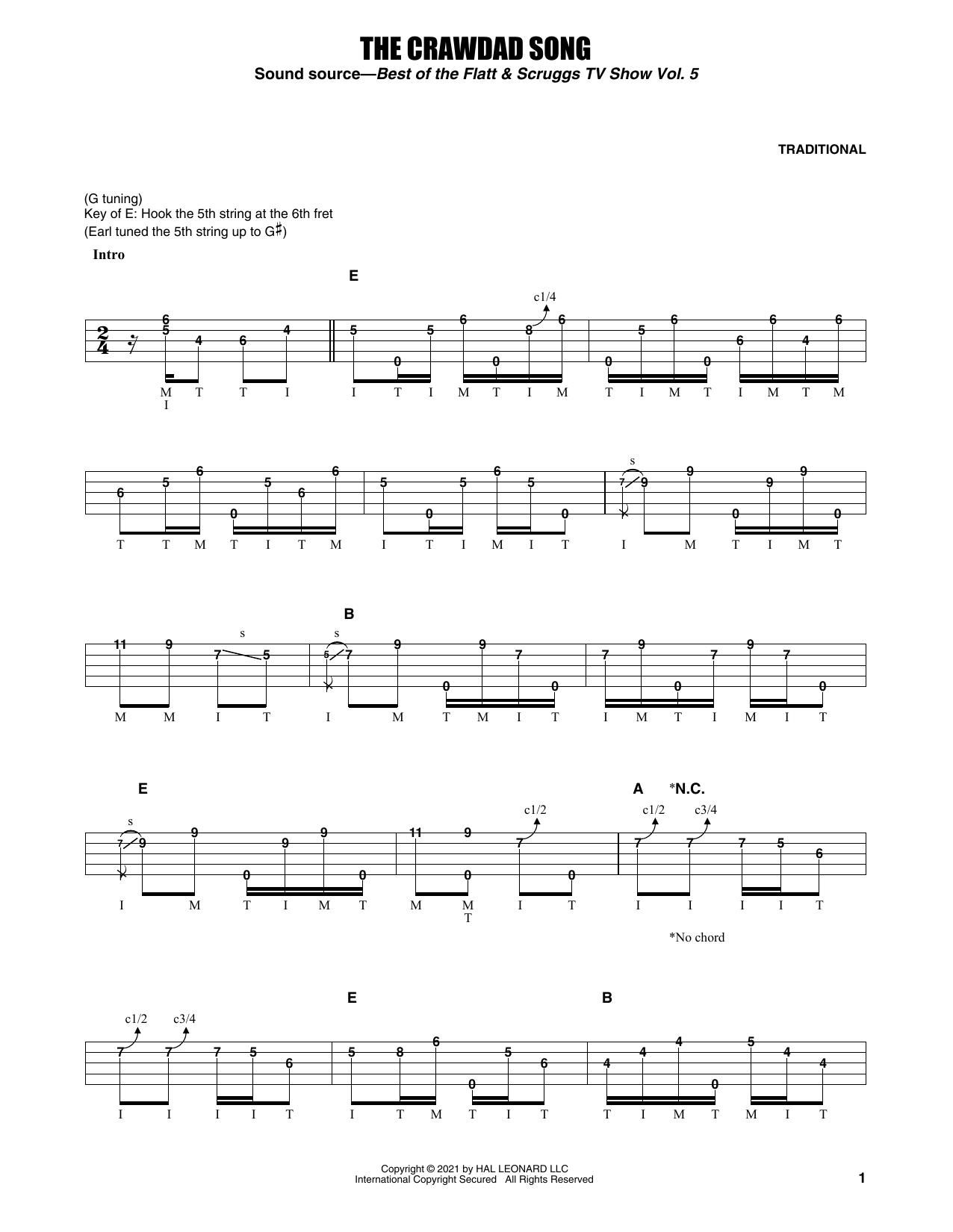 Earl Scruggs The Crawdad Song sheet music notes and chords arranged for Banjo Tab