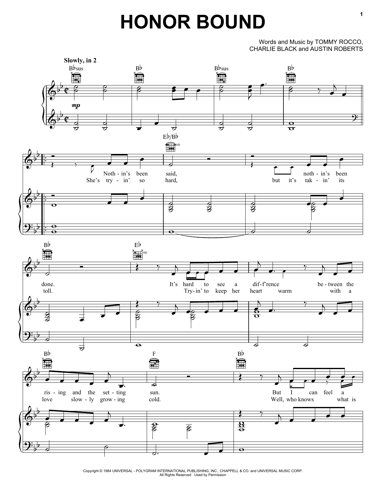 Earl Thomas Conley Honor Bound sheet music notes and chords arranged for Piano, Vocal & Guitar Chords (Right-Hand Melody)