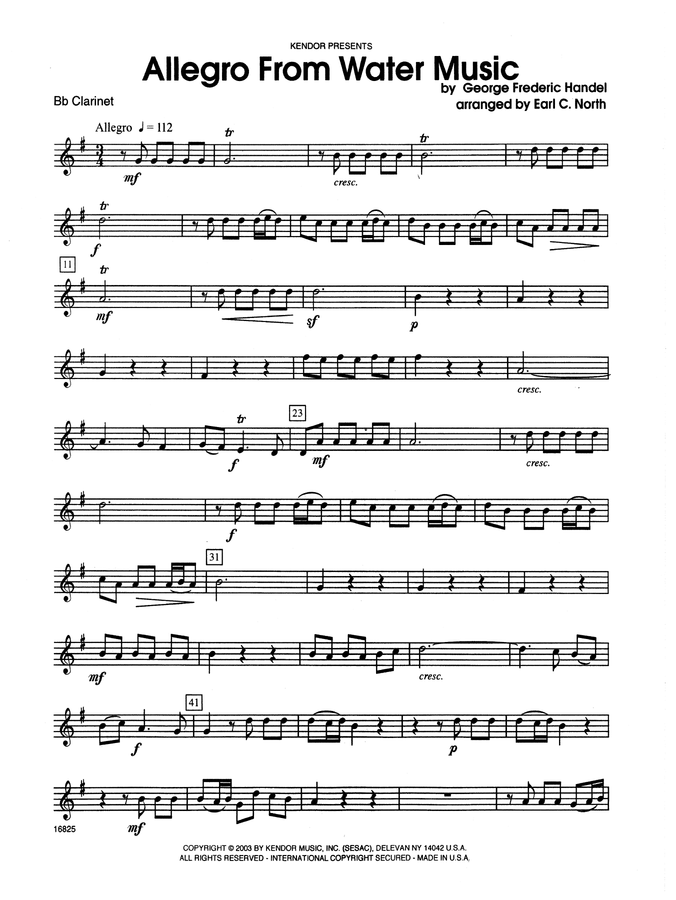 Earl North Allegro From Water Music - Bb Clarinet sheet music notes and chords. Download Printable PDF.