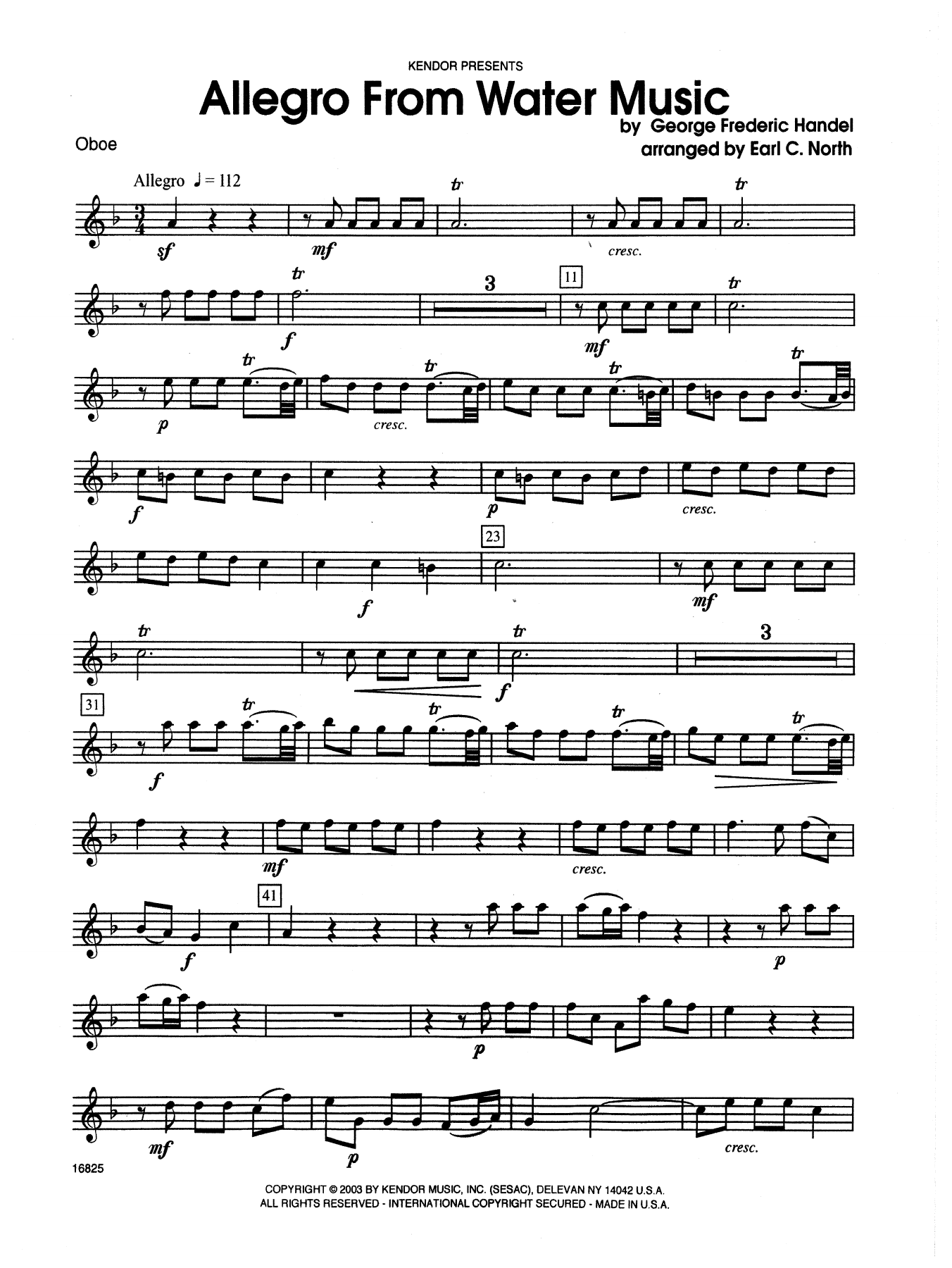 Earl North Allegro From Water Music - Oboe sheet music notes and chords. Download Printable PDF.