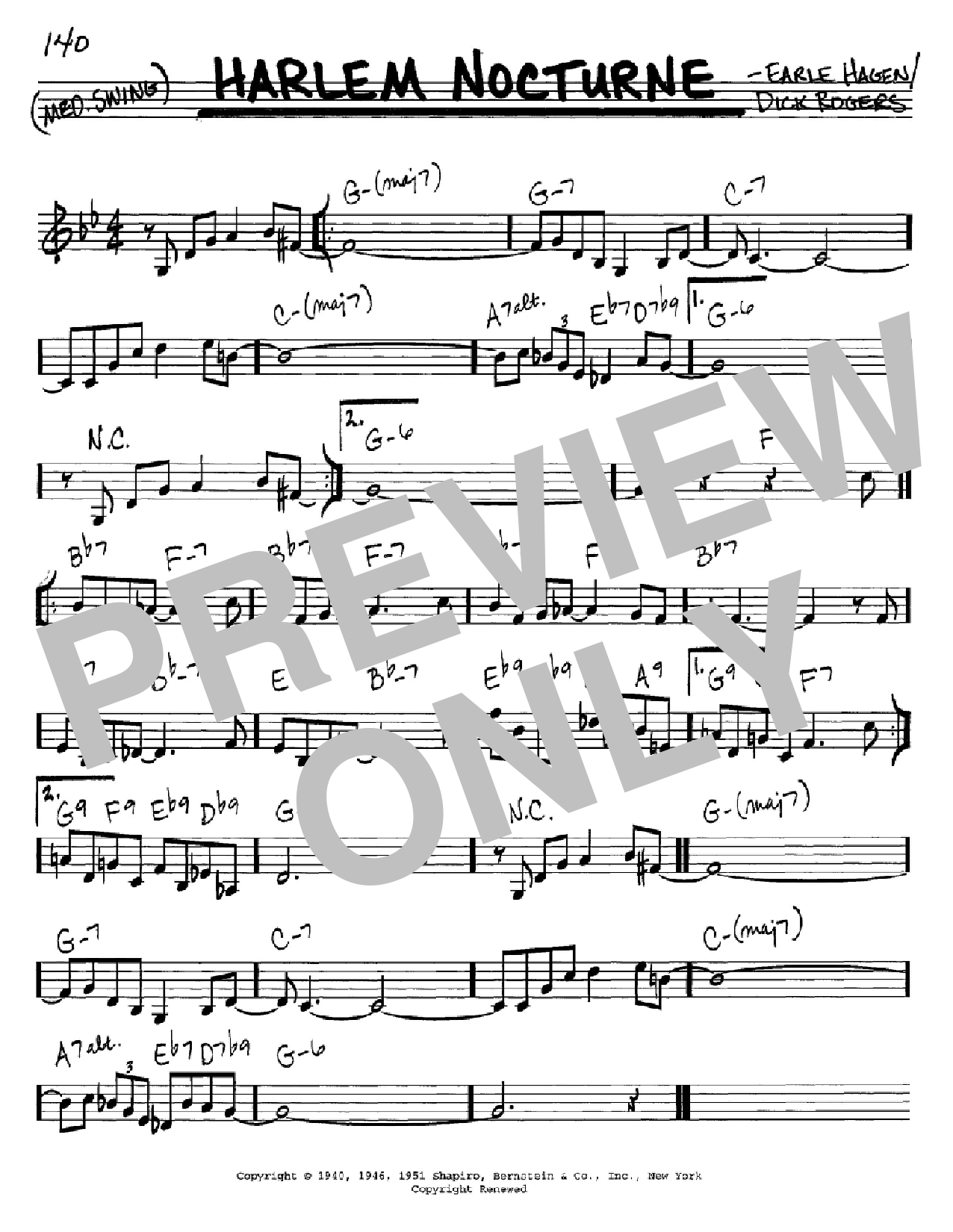 Earle Hagen Harlem Nocturne sheet music notes and chords arranged for Lead Sheet / Fake Book