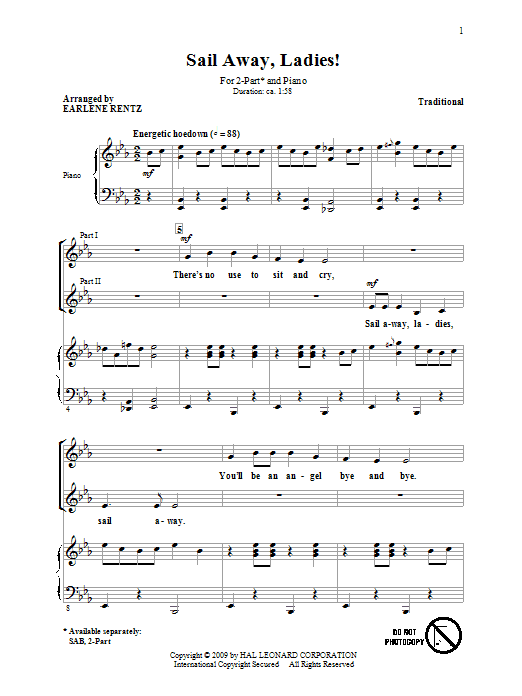 Earlene Rentz Sail Away, Ladies! sheet music notes and chords arranged for 2-Part Choir