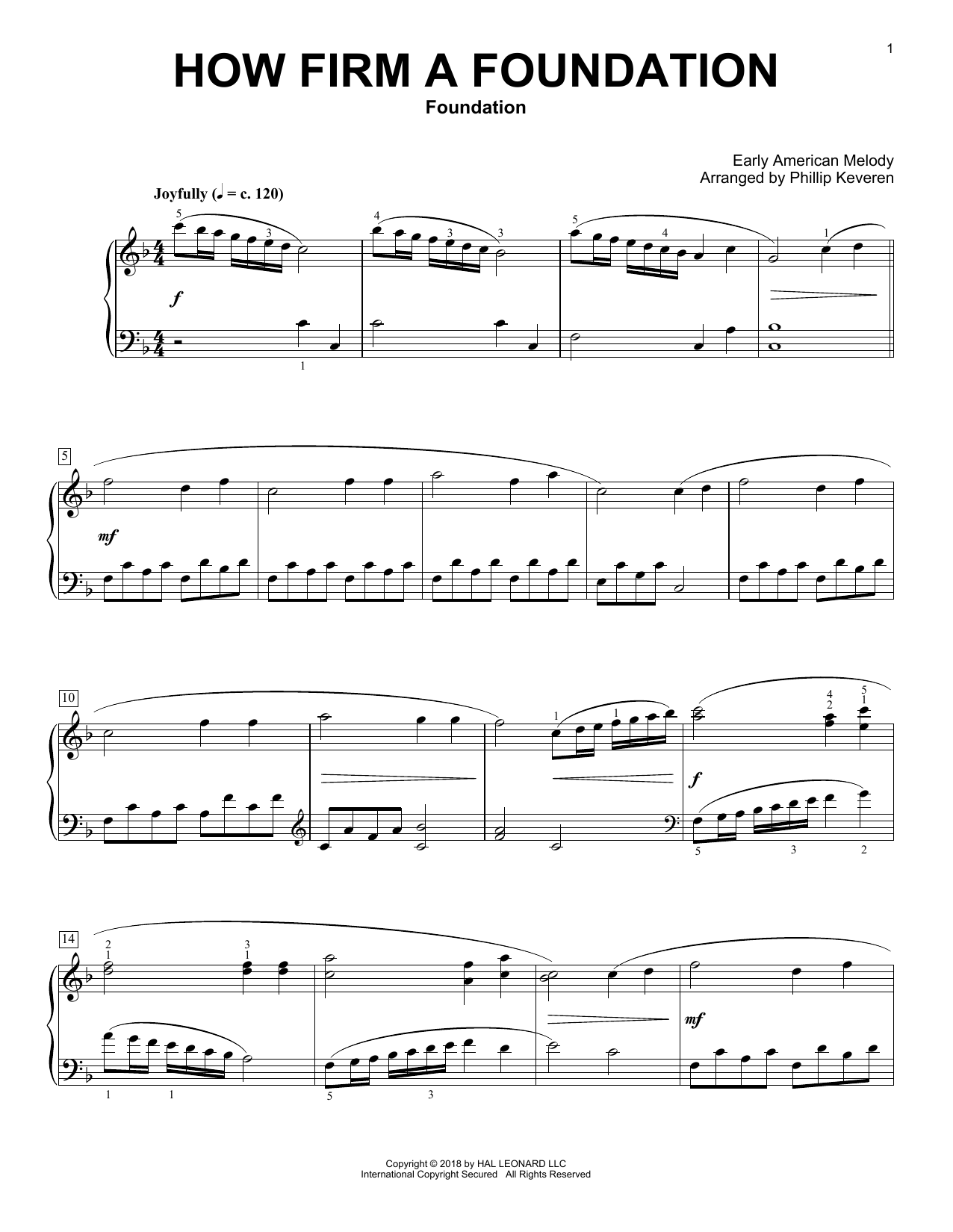 Early American Melody How Firm a Foundation [Classical version] (arr. Phillip Keveren) sheet music notes and chords arranged for Piano Solo