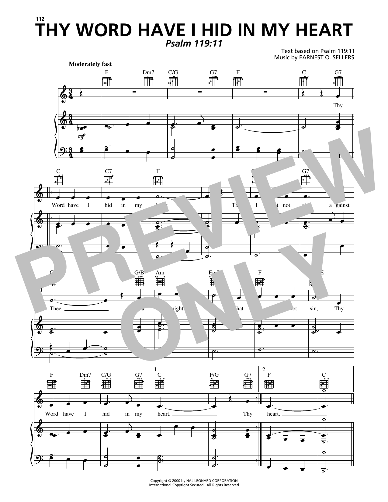 Earnest O. Sellers Thy Word Have I Hid In My Heart sheet music notes and chords arranged for Piano, Vocal & Guitar Chords (Right-Hand Melody)