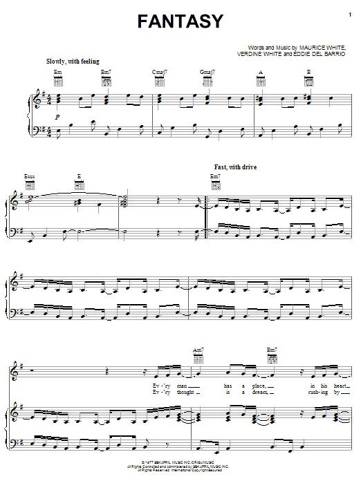 Earth, Wind & Fire Fantasy sheet music notes and chords arranged for Piano, Vocal & Guitar Chords (Right-Hand Melody)