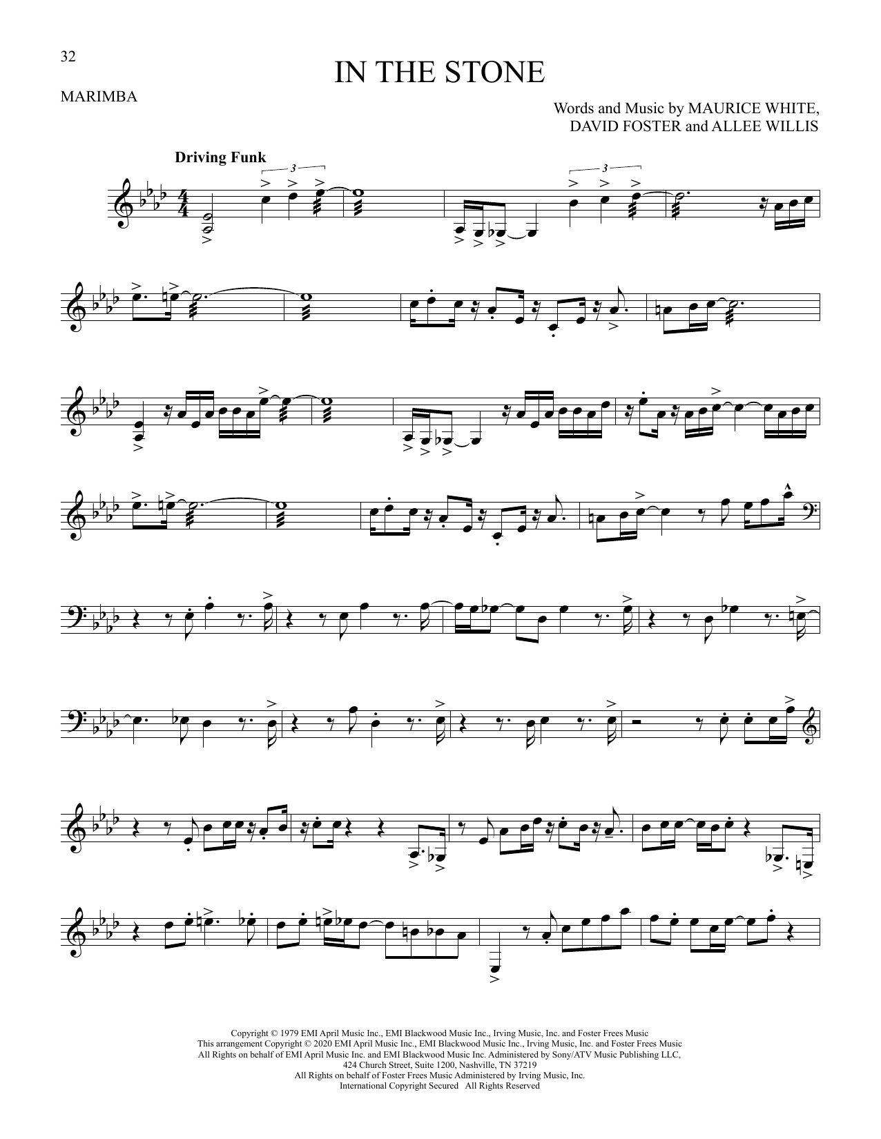 Earth, Wind & Fire In The Stone sheet music notes and chords arranged for Marimba Solo