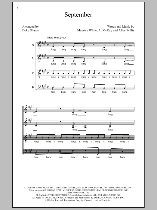 Earth, Wind & Fire September (arr. Deke Sharon) sheet music notes and chords arranged for SATB Choir