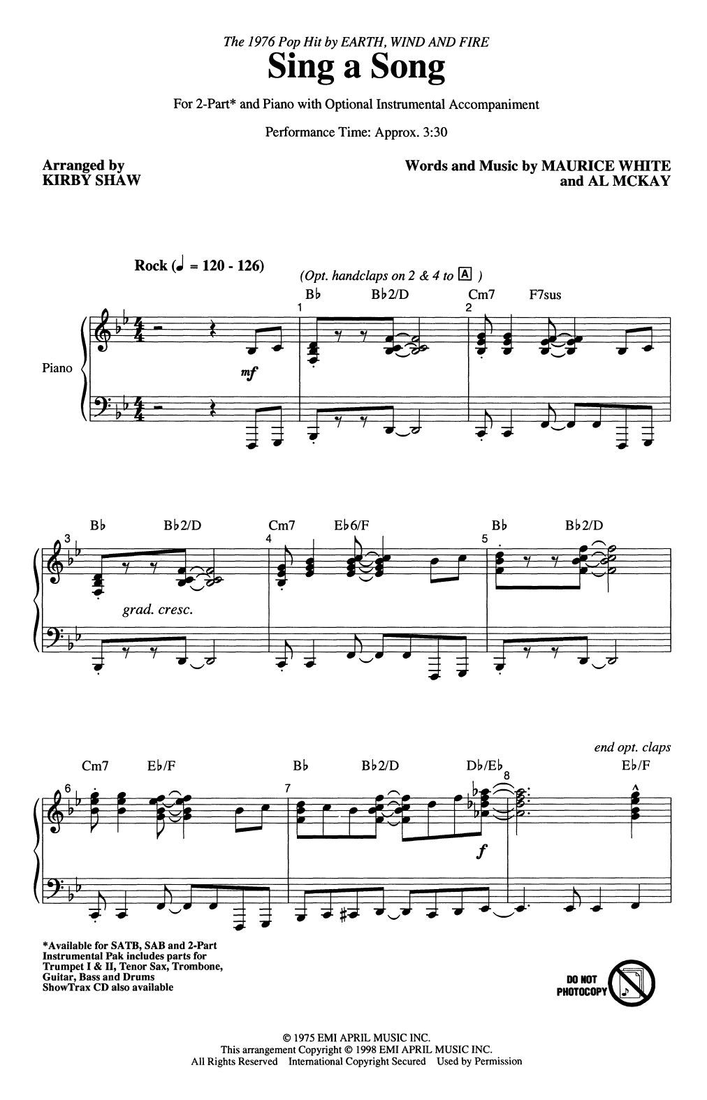 Earth, Wind & Fire Sing A Song (arr. Kirby Shaw) sheet music notes and chords arranged for SAB Choir